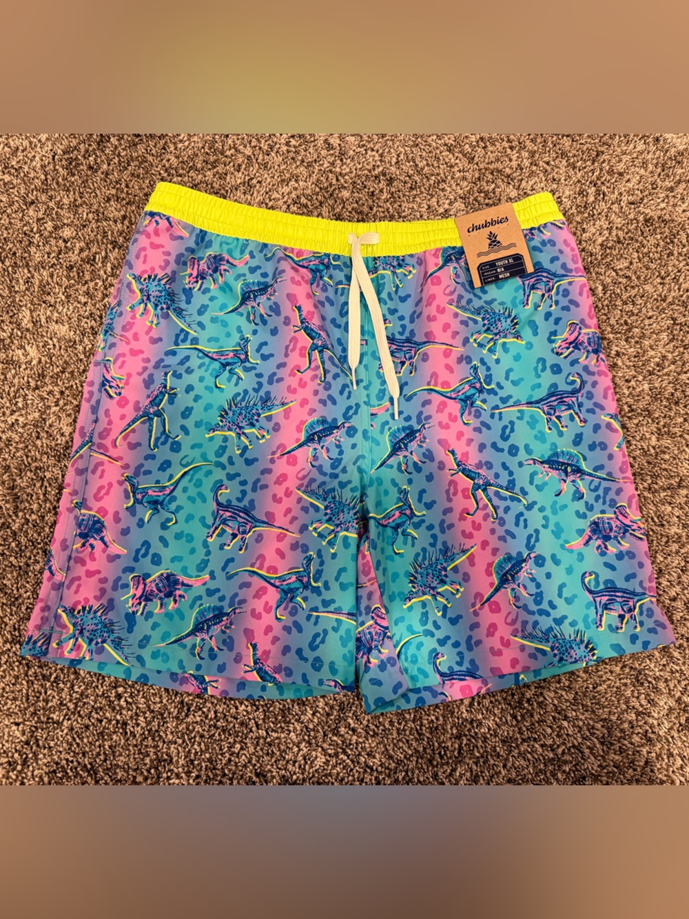 Chubbies Youth XL 18/20 Dino Delights Swim Trunks NWT Mesh Lined Boys